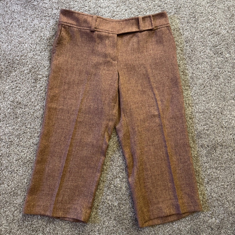 To The Max Women Brown Herringbone Cropped Straight Leg Trousers 6